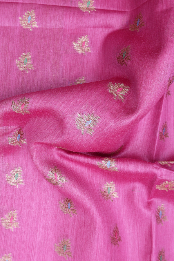 Tussar Silk Saree In Pink With Zari Buttas