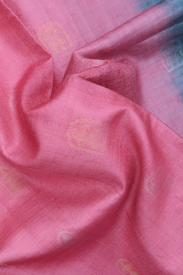 Tussar Silk Saree In Pink With Zari Buttas