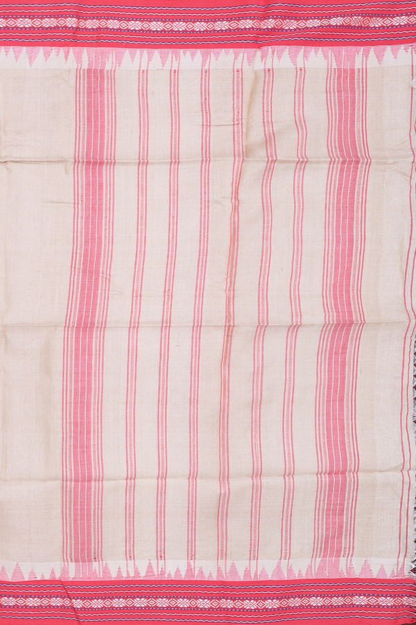 Tussar Silk Saree In Plain Beige With Contrast Border