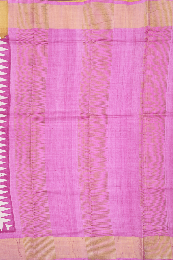 Tussar Silk Saree In Plain Beige With Contrast Border