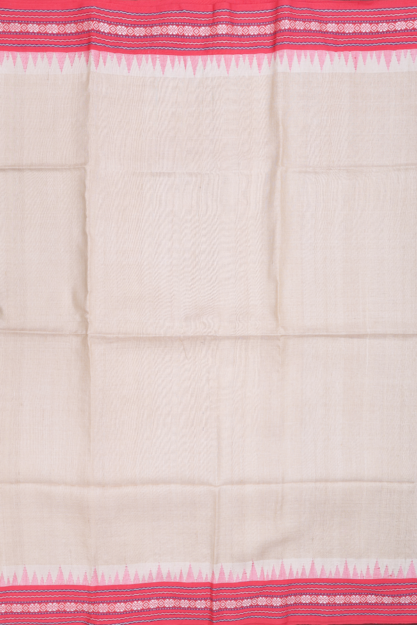 Tussar Silk Saree In Plain Beige With Contrast Border