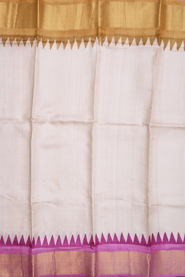 Tussar Silk Saree In Plain Beige With Contrast Border