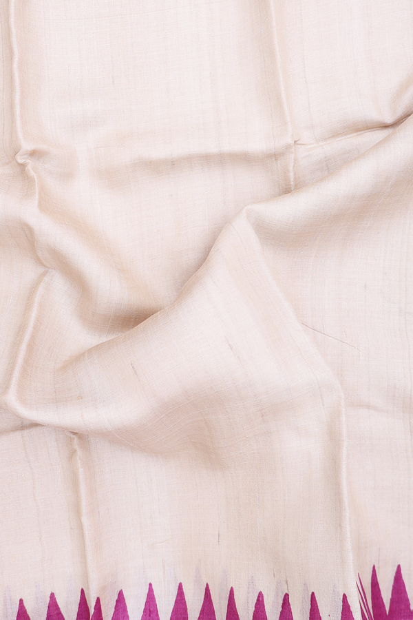 Tussar Silk Saree In Plain Beige With Contrast Border