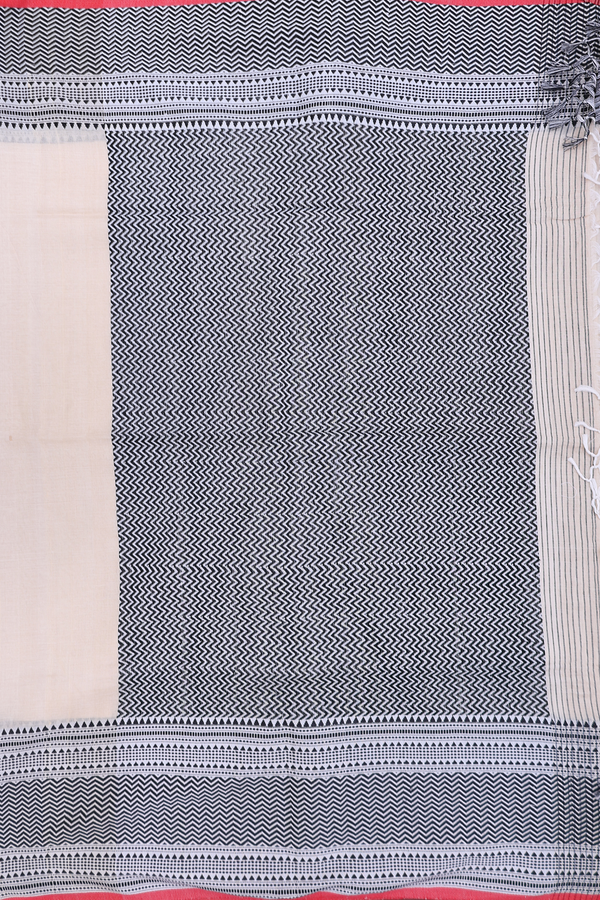 Tussar Silk Saree In Plain Beige With Threadwork Border