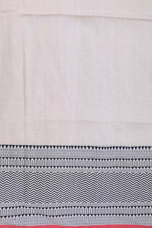 Tussar Silk Saree In Plain Beige With Threadwork Border