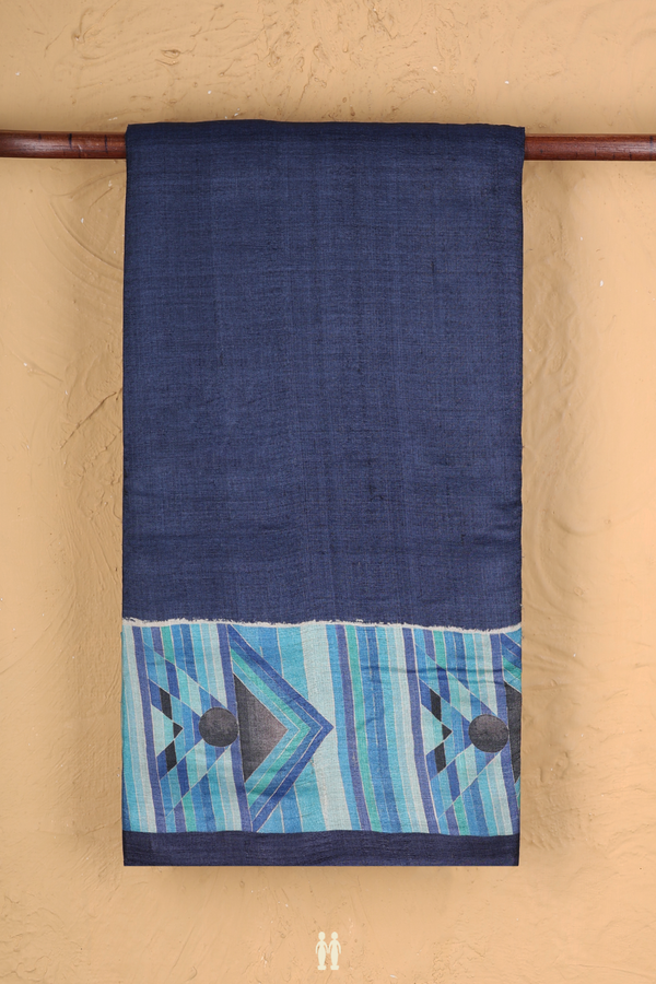 Tussar Silk Saree In Plain Berry Blue With Contrast Border