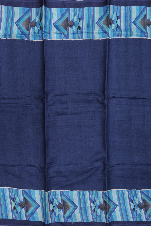 Tussar Silk Saree In Plain Berry Blue With Contrast Border