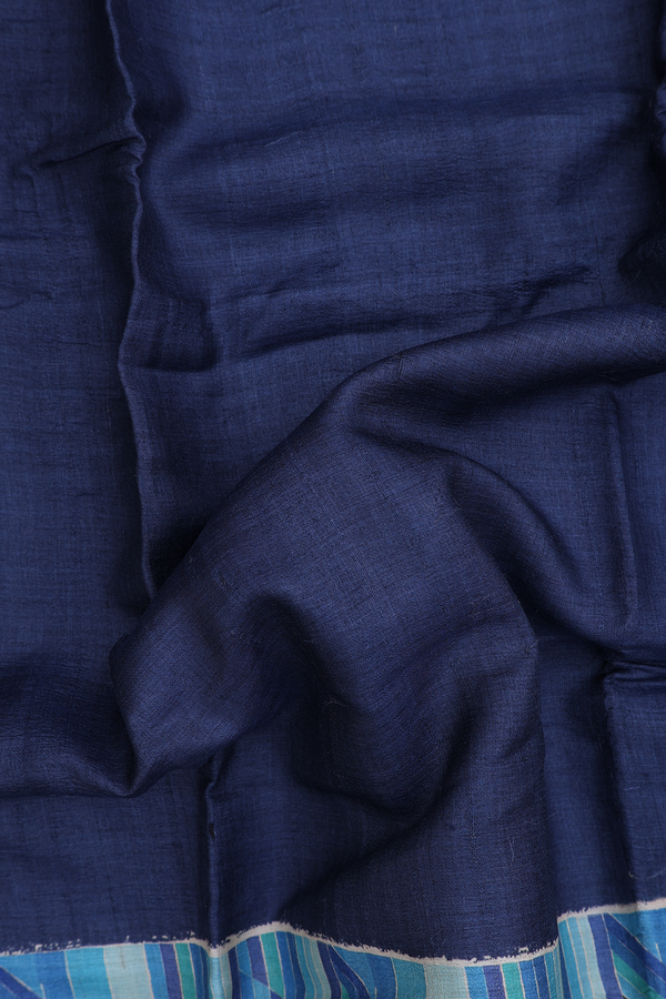 Tussar Silk Saree In Plain Berry Blue With Contrast Border