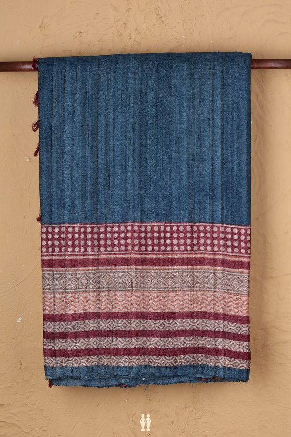 Tussar Silk Saree In Plain Capri Blue With Contrast Border