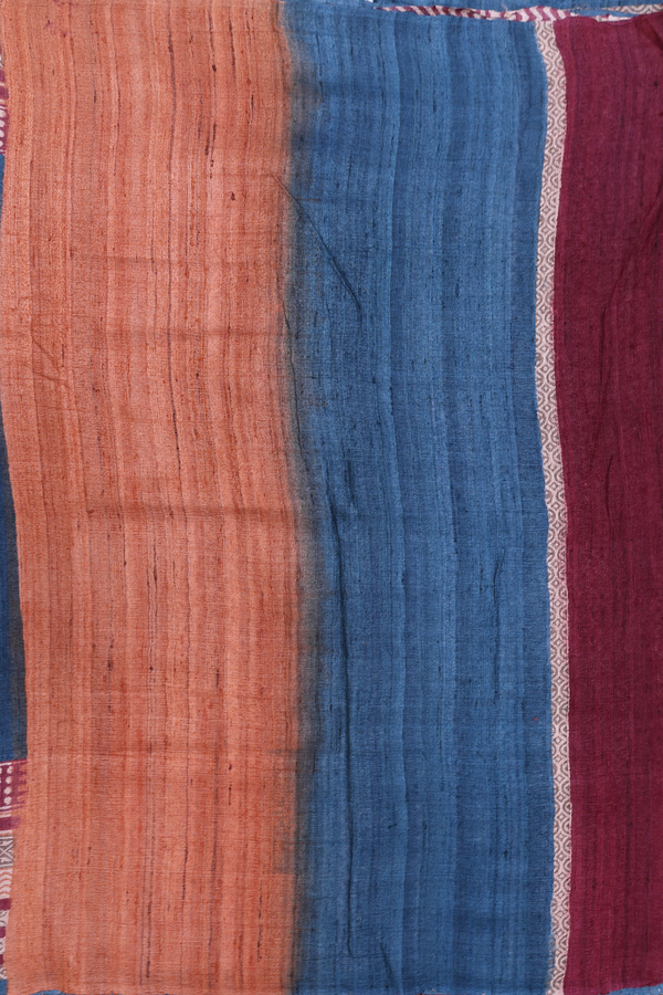 Tussar Silk Saree In Plain Capri Blue With Contrast Border