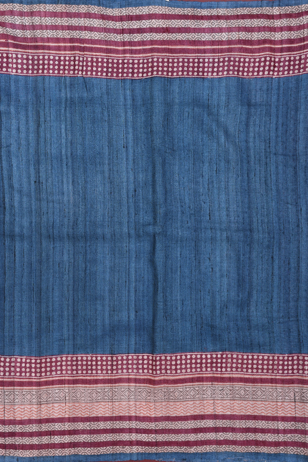 Tussar Silk Saree In Plain Capri Blue With Contrast Border