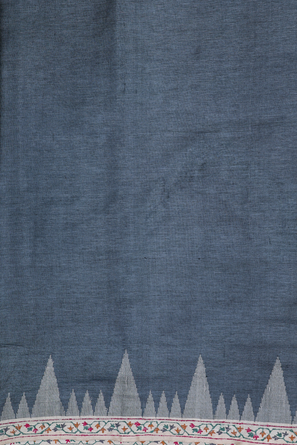 Tussar Silk Saree In Plain Charcoal Grey With Contrast Border