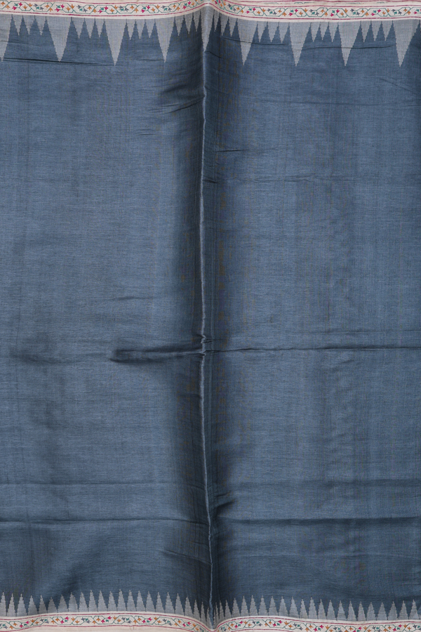 Tussar Silk Saree In Plain Charcoal Grey With Contrast Border