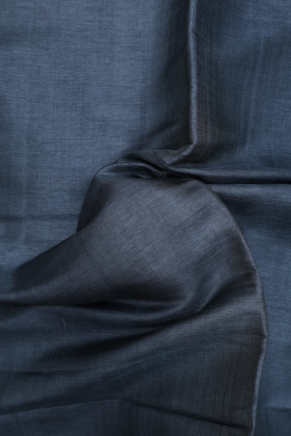 Tussar Silk Saree In Plain Charcoal Grey With Contrast Border