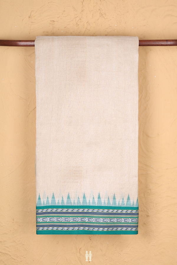 Tussar Silk Saree In Plain Ivory With Contrast Border