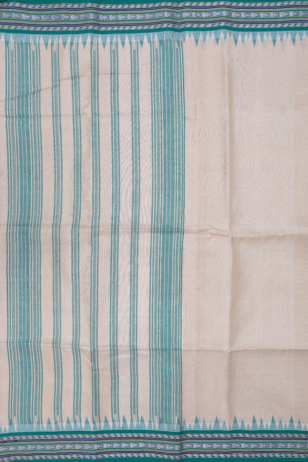 Tussar Silk Saree In Plain Ivory With Contrast Border