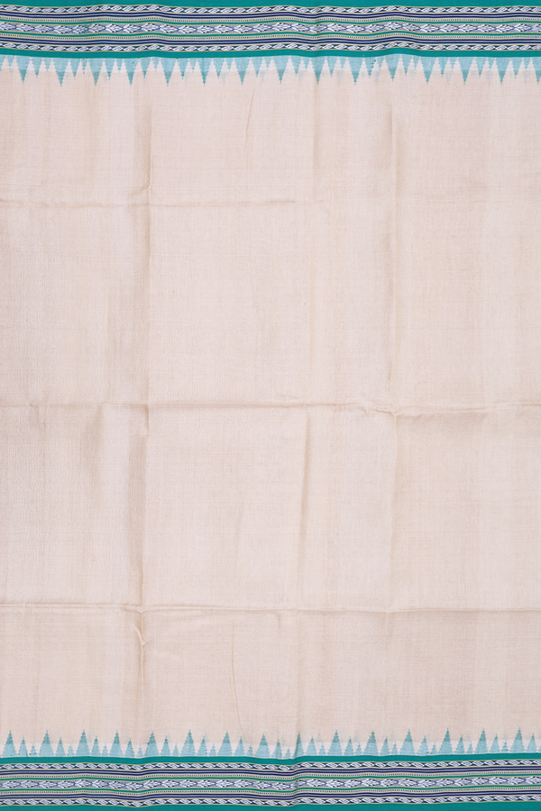 Tussar Silk Saree In Plain Ivory With Contrast Border