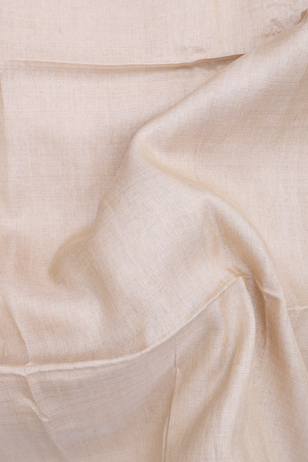 Tussar Silk Saree In Plain Ivory With Contrast Border
