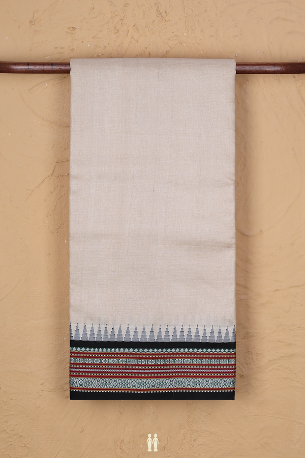 Tussar Silk Saree In Plain Off White With Contrast Border