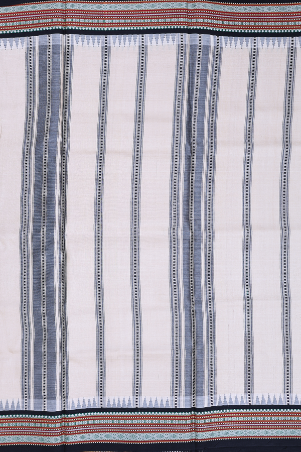 Tussar Silk Saree In Plain Off White With Contrast Border