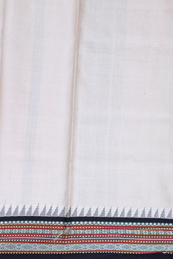 Tussar Silk Saree In Plain Off White With Contrast Border