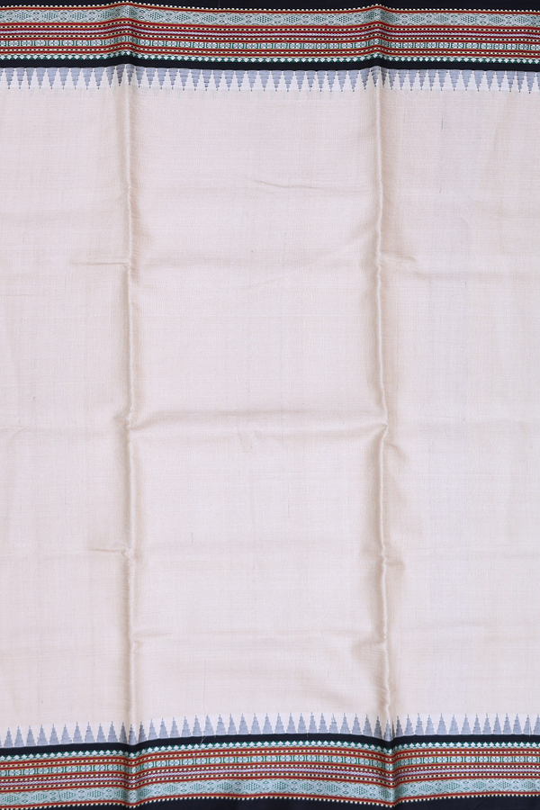 Tussar Silk Saree In Plain Off White With Contrast Border