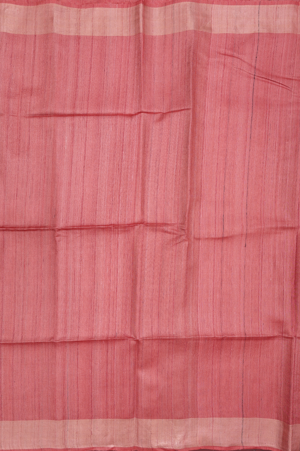 Tussar Silk Saree In Plain Orange With Zari Border