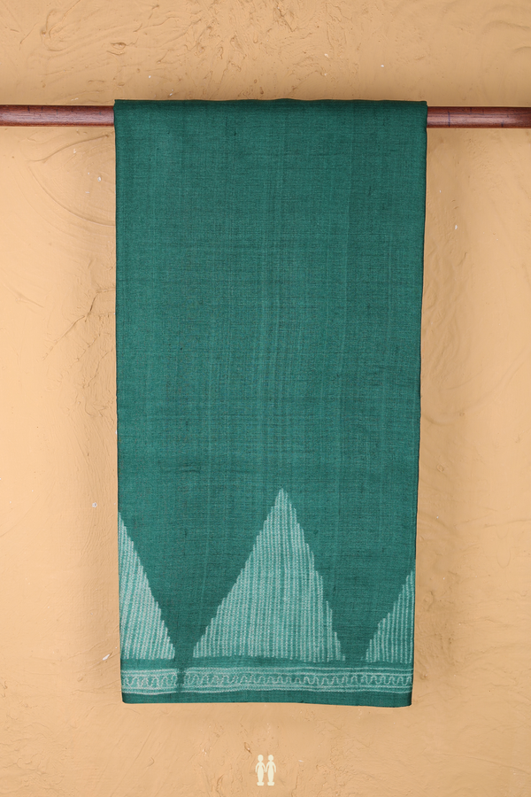 Tussar Silk Saree In Plain Pine Green With Shibori Border