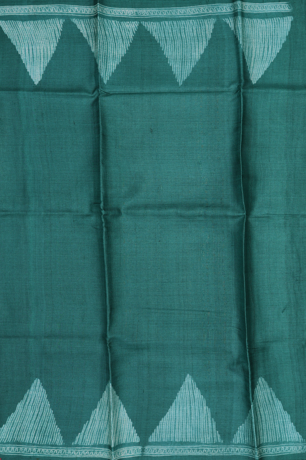 Tussar Silk Saree In Plain Pine Green With Shibori Border
