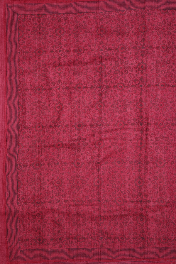 Tussar Silk Saree In Plain Red With Printed Border