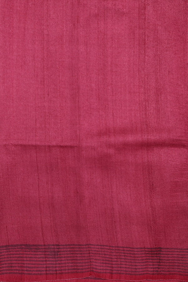 Tussar Silk Saree In Plain Red With Printed Border