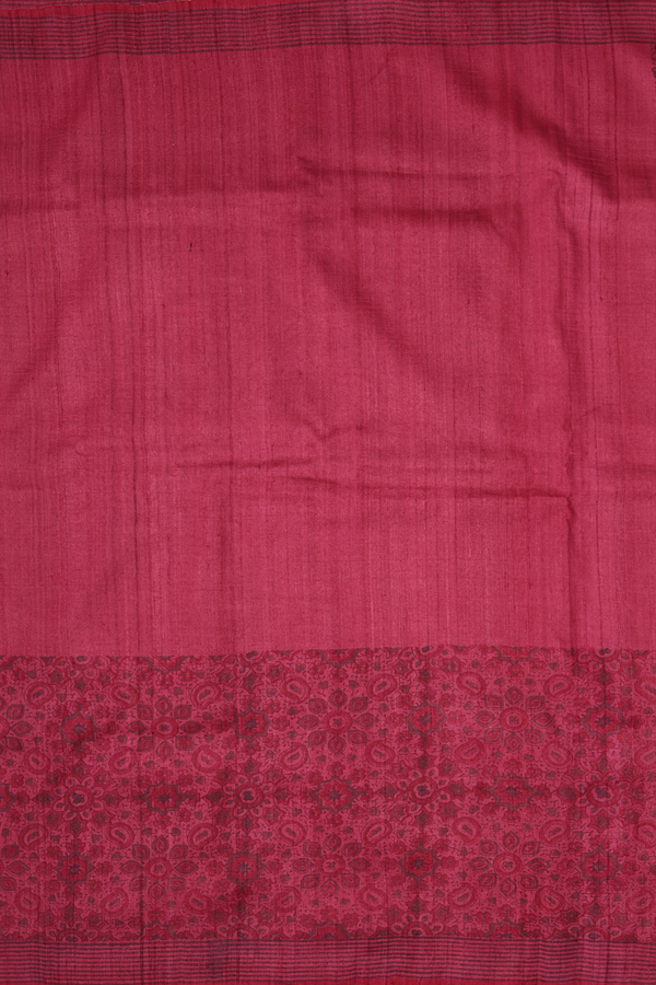 Tussar Silk Saree In Plain Red With Printed Border