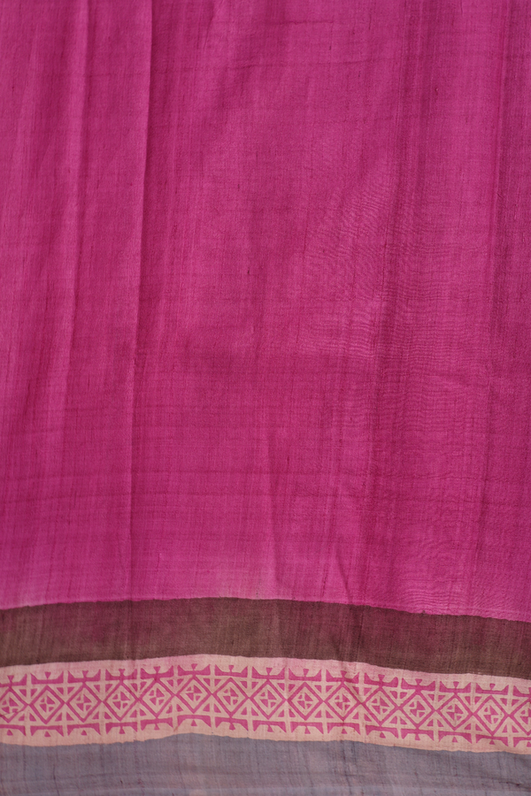 Tussar Silk Saree In Plain Rose Pink With Contrast Border