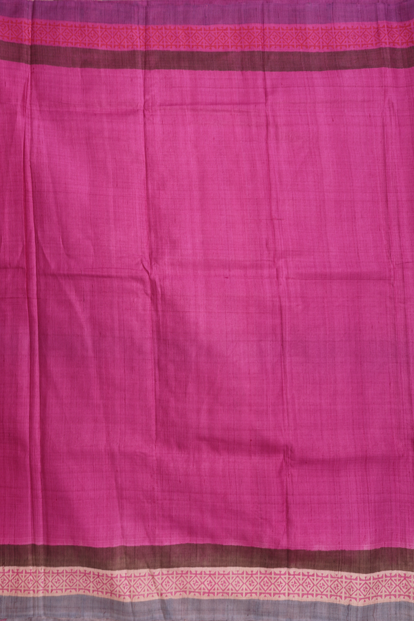 Tussar Silk Saree In Plain Rose Pink With Contrast Border