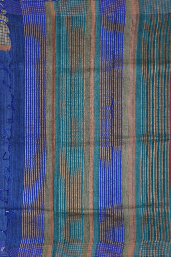Tussar Silk Saree In Plain Royal Blue With Contrast Border