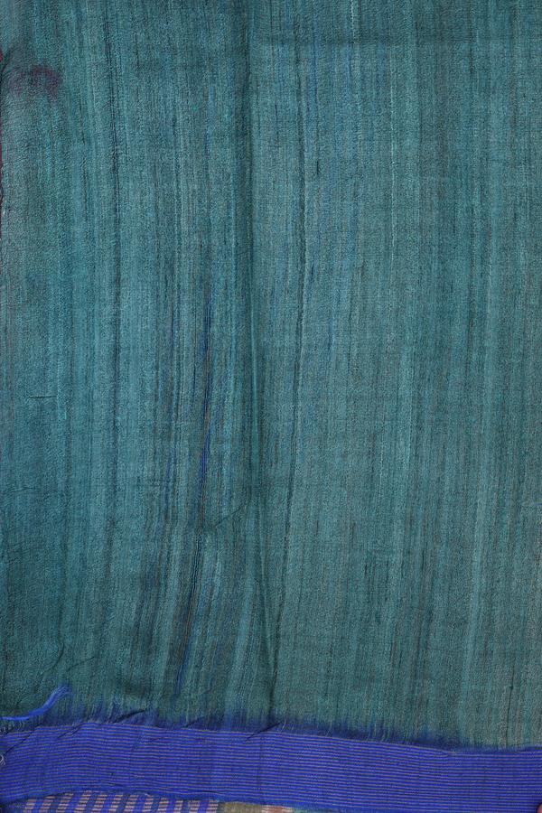 Tussar Silk Saree In Plain Royal Blue With Contrast Border