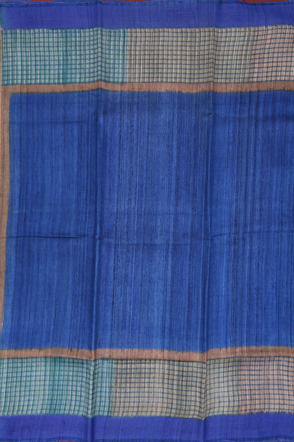 Tussar Silk Saree In Plain Royal Blue With Contrast Border