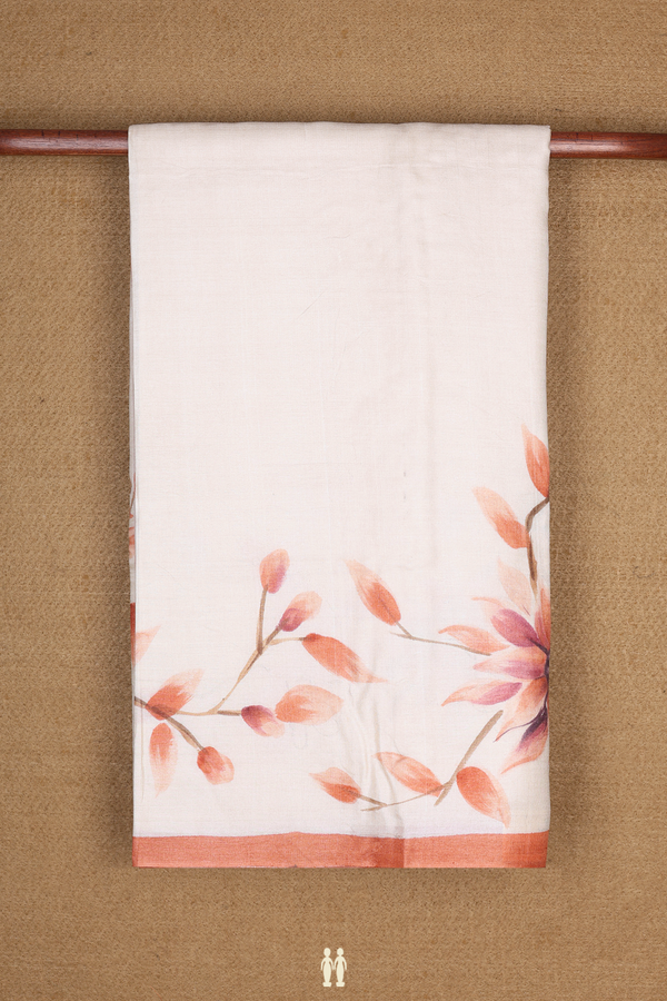 Tussar Silk Saree In Plain White With Floral Design