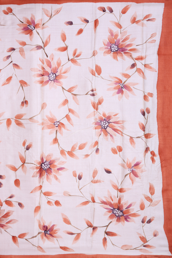 Tussar Silk Saree In Plain White With Floral Design