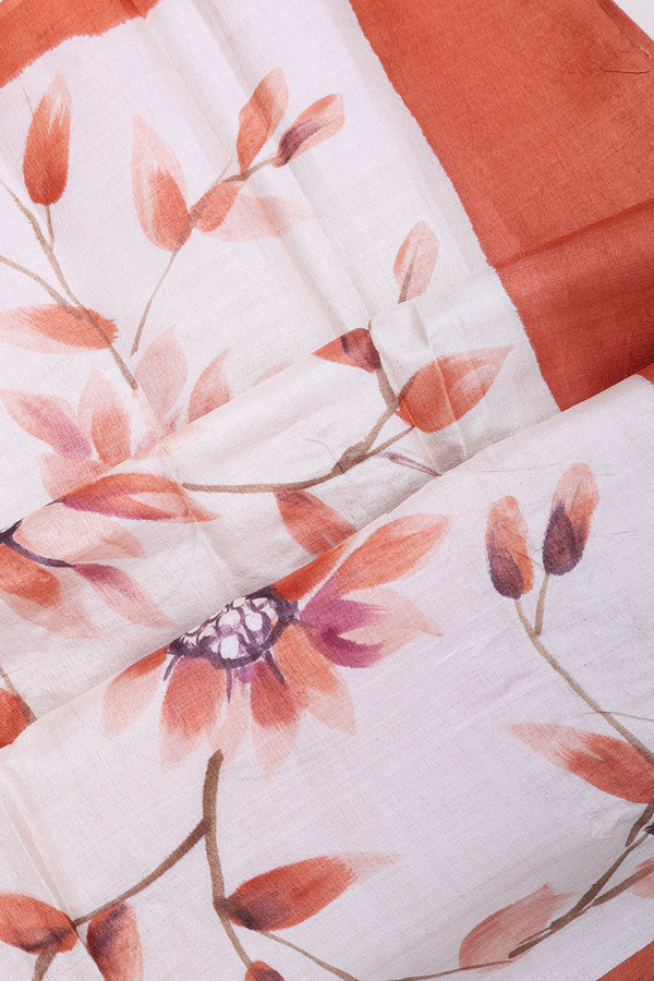 Tussar Silk Saree In Plain White With Floral Design