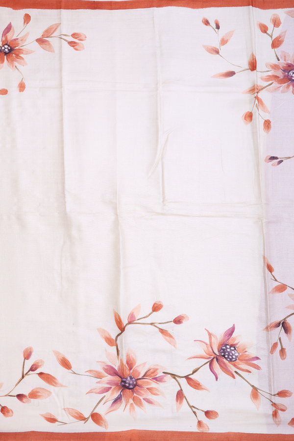 Tussar Silk Saree In Plain White With Floral Design