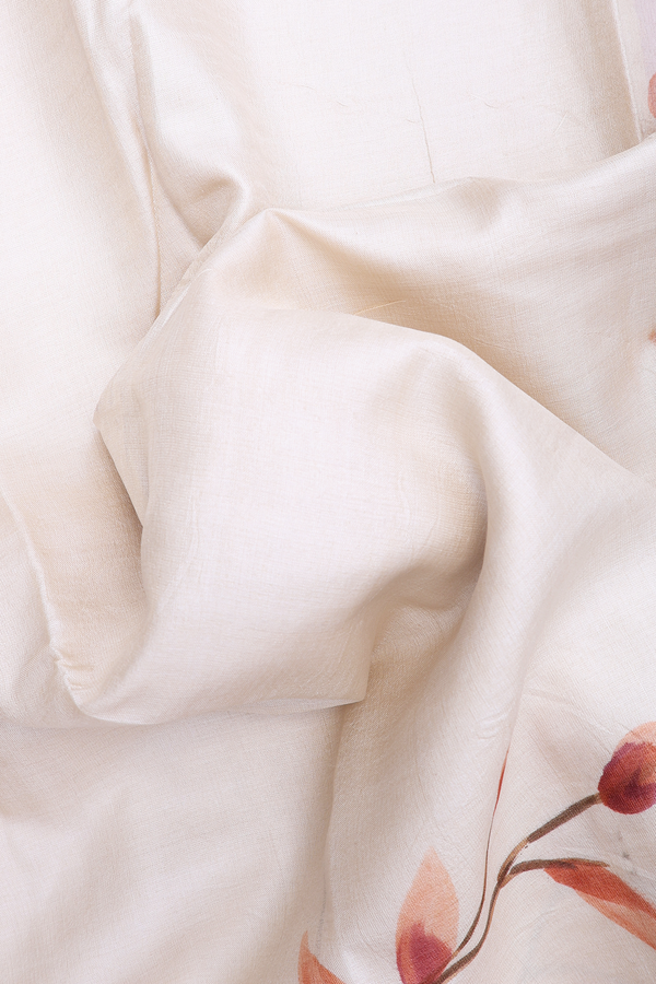 Tussar Silk Saree In Plain White With Floral Design