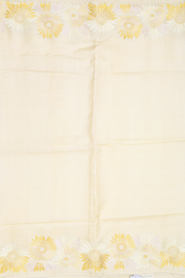 Tussar Silk Saree In Plain Yellow With Floral Border