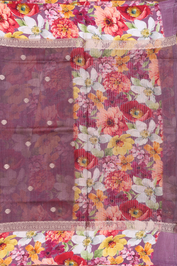 Tussar Silk Saree In Plum Brown With Floral Buttas