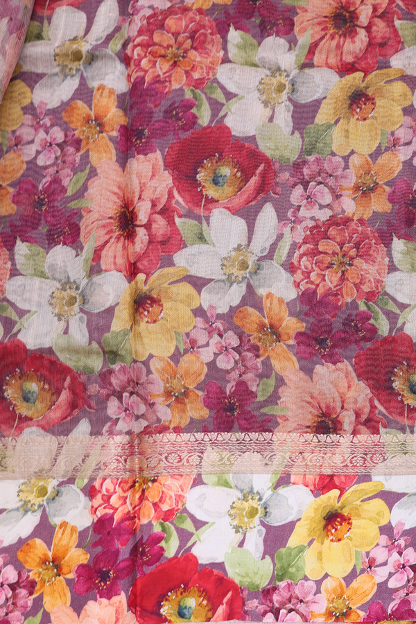 Tussar Silk Saree In Plum Brown With Floral Buttas