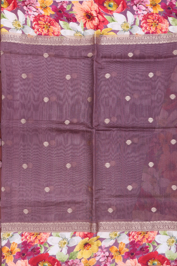 Tussar Silk Saree In Plum Brown With Floral Buttas