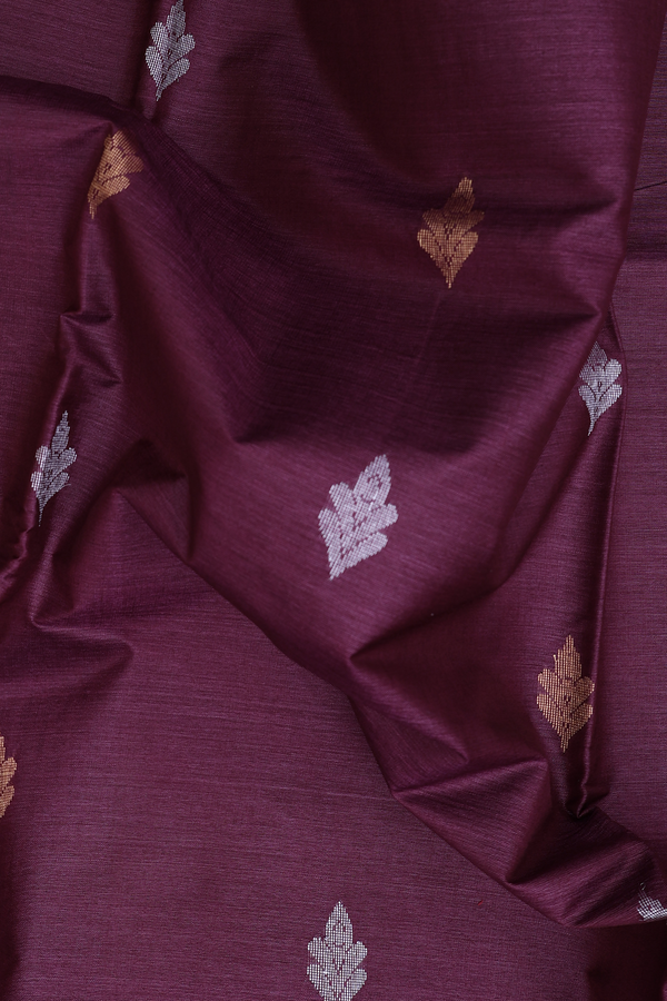 Tussar Silk Saree In Plum Brown With Floral Buttas