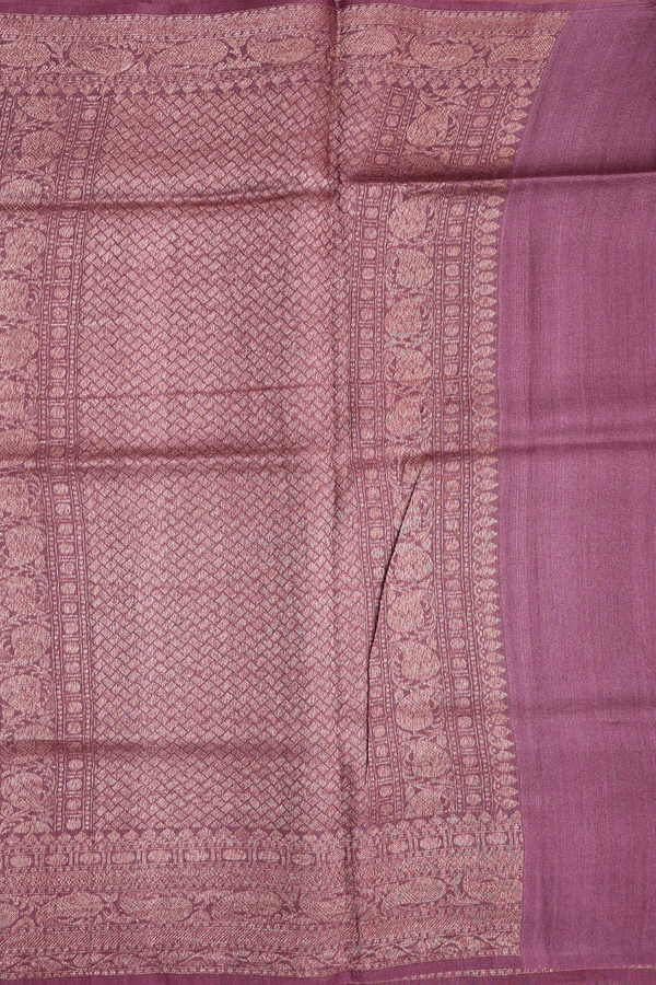 Tussar Silk Saree In Plum Brown With Floral Design