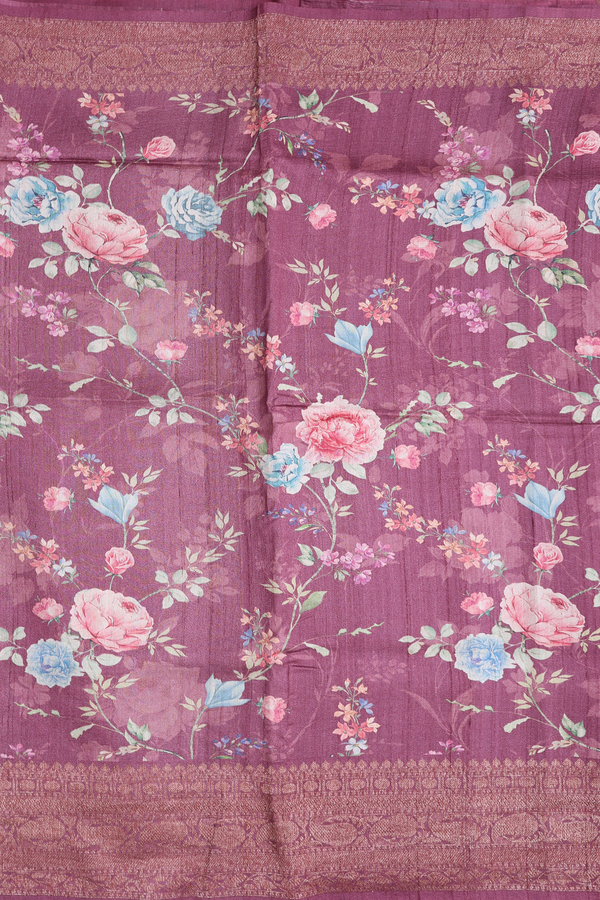 Tussar Silk Saree In Plum Brown With Floral Design