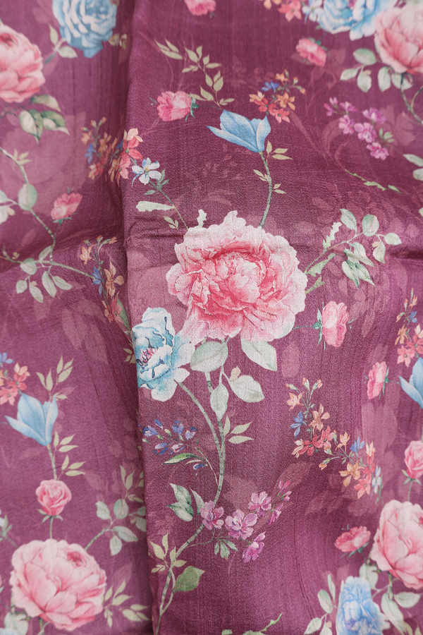 Tussar Silk Saree In Plum Brown With Floral Design